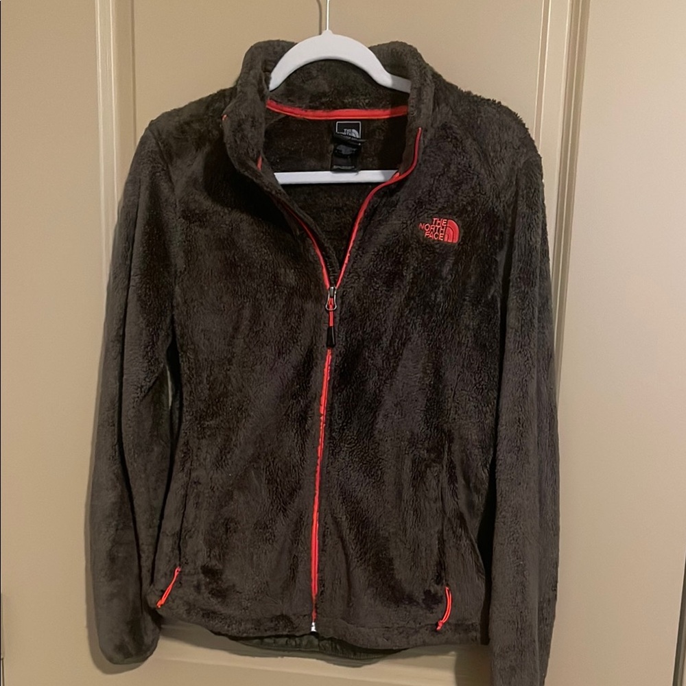 The North Face Brown Fleece Jacket with Red Accents